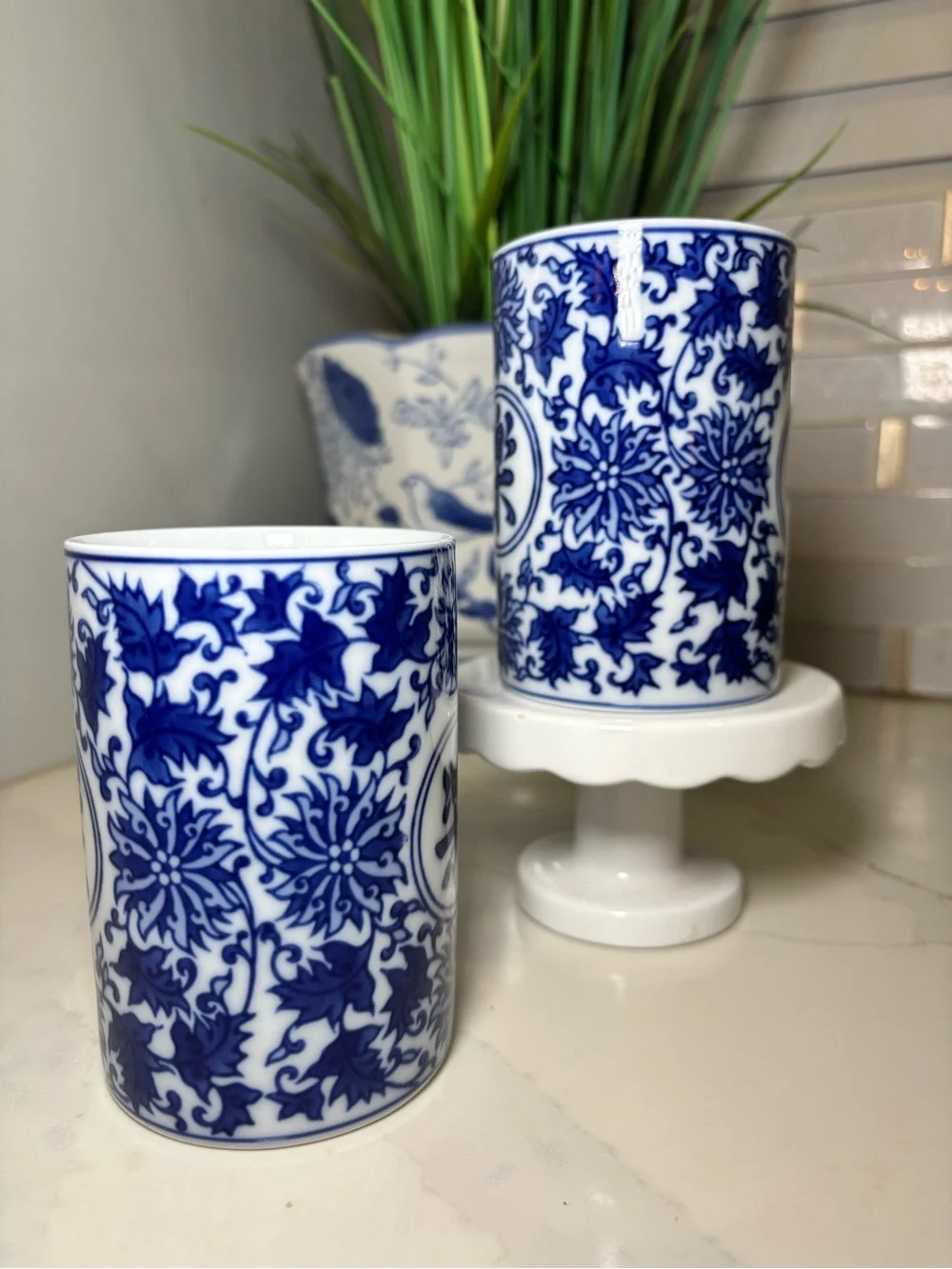Pier 1 Imports Blue and White Porcelain Happiness Mugs – Elegant Chinoiserie Cup